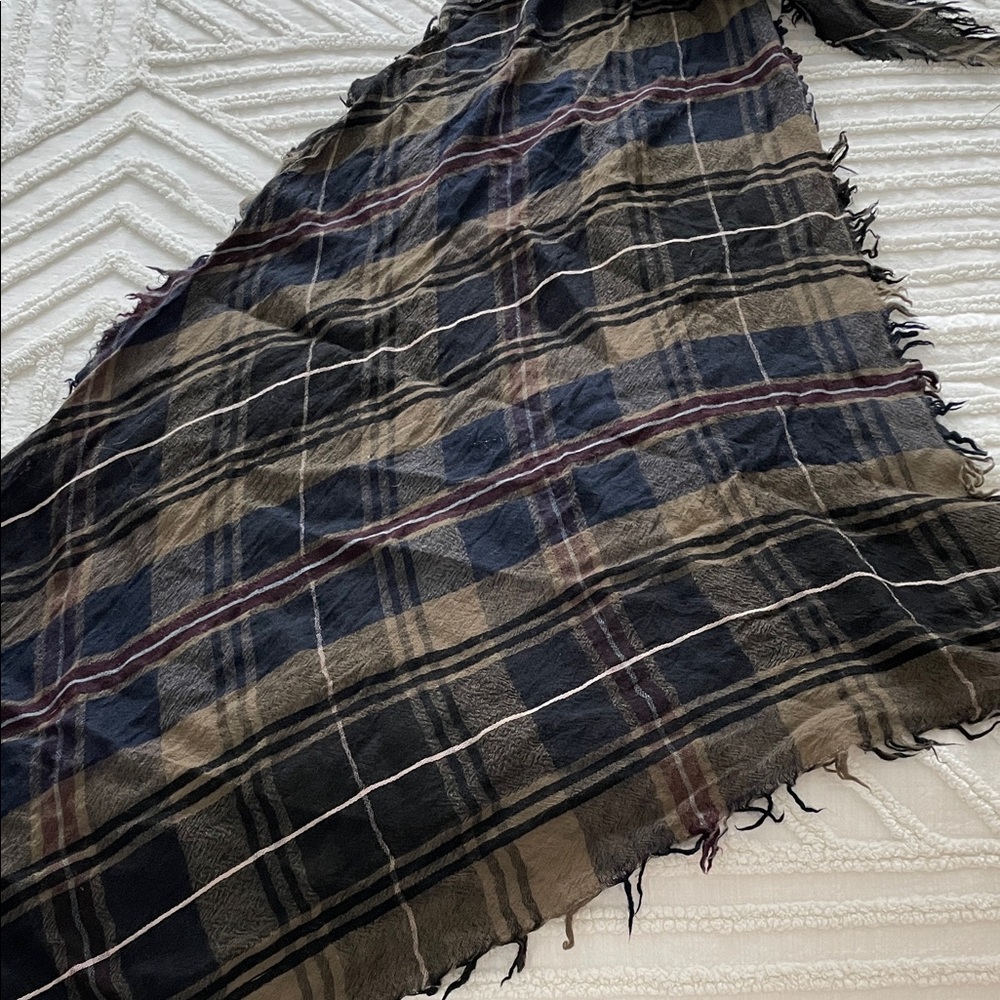 Wilfred Navy Maroon and Brown Plaid Triangle Scarf